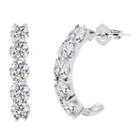 Lab-created Round White Sapphire Sterling Silver J-hoop Earrings