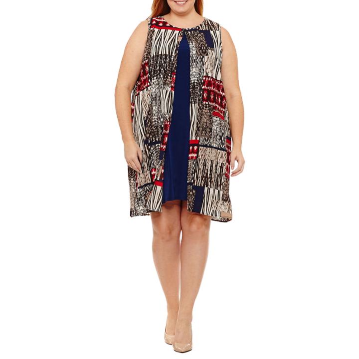 London Times Sleeveless Patchwork Sheath Dress-plus