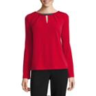 Liz Claiborne Long Sleeve Keyhole Neck T-shirt-womens