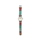 Olivia Pratt Womens Silver-tone Faux Mop Dial Teal-red Patterned Fabric Strap Watch 10352tr