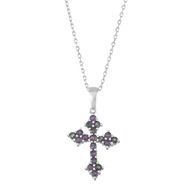 Womens Multi Color Topaz Sterling Silver Pendant Necklace