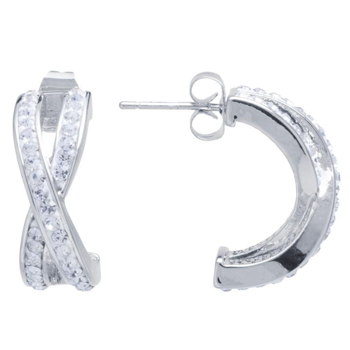 Sparkle Allure Clear Silver Over Brass Hoop Earrings