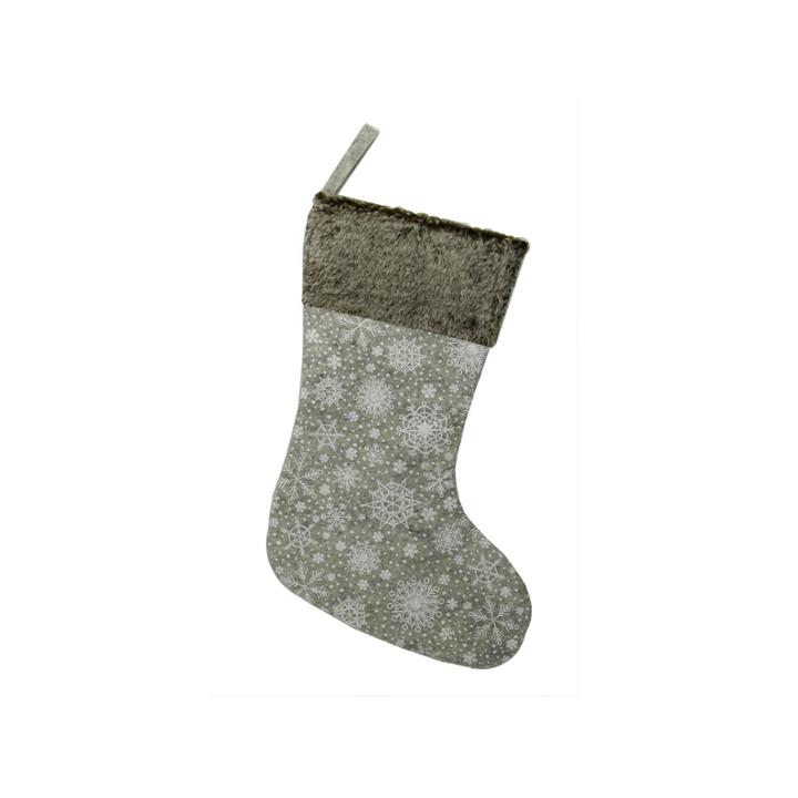 15 Gray Snowflake Saturation And Faux Fur Christmas Stocking