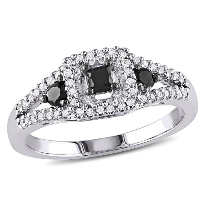 Womens 1 1/2 Ct. T.w. Color Enhanced Princess Black Diamond Sterling Silver 3-stone Ring