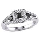 Womens 1 1/2 Ct. T.w. Color Enhanced Princess Black Diamond Sterling Silver 3-stone Ring