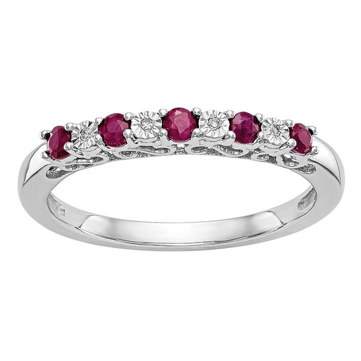 Womens Lead-glass Filled Ruby & Genuine Diamond Accent 14k White Gold Wedding Band