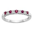 Womens Lead-glass Filled Ruby & Genuine Diamond Accent 14k White Gold Wedding Band