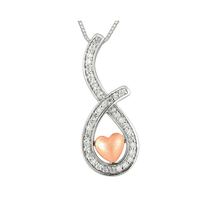 1/4 Ct. T.w. Diamond Sterling Silver & 10k Rose Gold Heart Teardrop Pendant