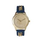 Olivia Pratt Womens Gold-tone Rhinestone Dial Navy Silicone Band With Chainlink Accents Watch 8213