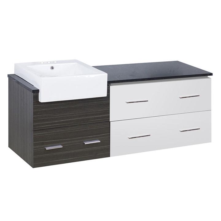 60.75-in. W Wall Mount White-dawn Grey Vanity Setfor 3h4-in. Drilling Black Galaxy Top