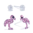 Silver Treasures 2-pc. Pink Crystal Sterling Silver Earring Sets