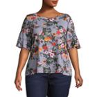 Boutique + Short Sleeve Scoop Neck Floral T-shirt-womens Plus