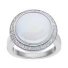 Cultured Freshwater Coin Pearl And Genuine White Topaz Sterling Silver Ring