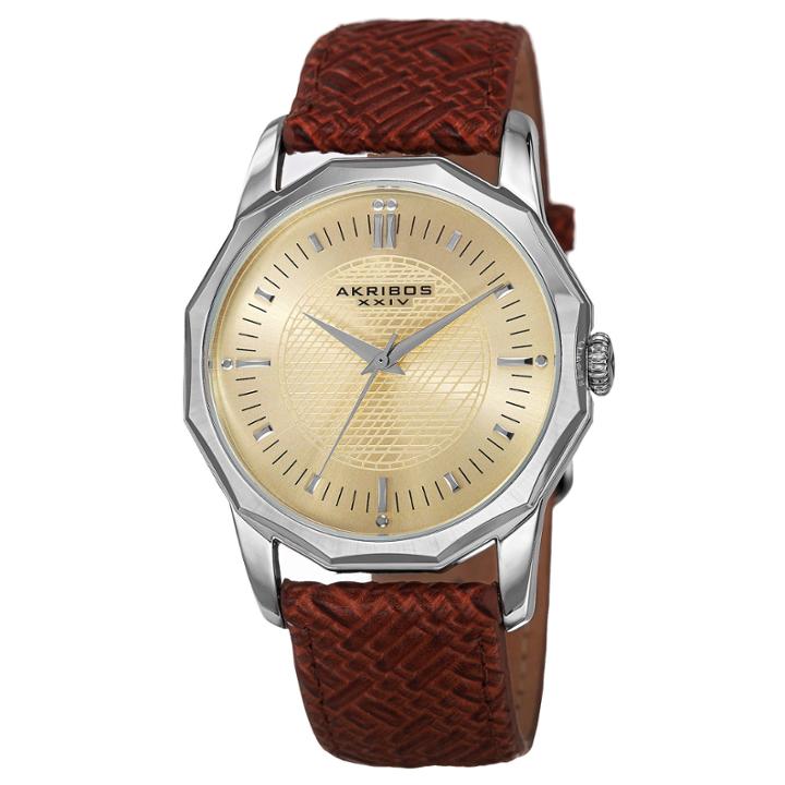 Akribos Xxiv Unisex Brown Strap Watch-a-825ssbr