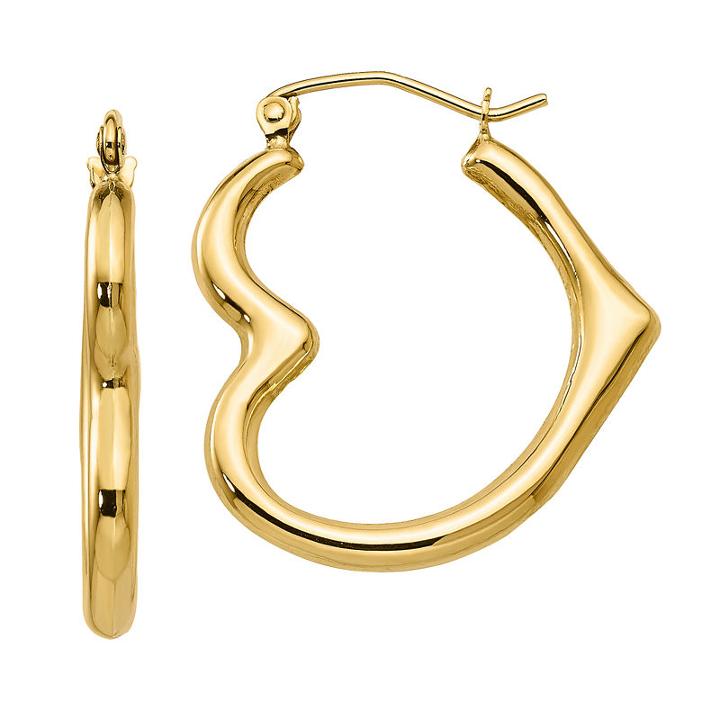 10k Gold 26mm Heart Hoop Earrings