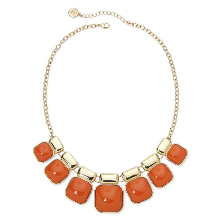 Liz Claiborne Orange Square Stone Gold-tone Collar Necklace