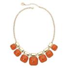 Liz Claiborne Orange Square Stone Gold-tone Collar Necklace