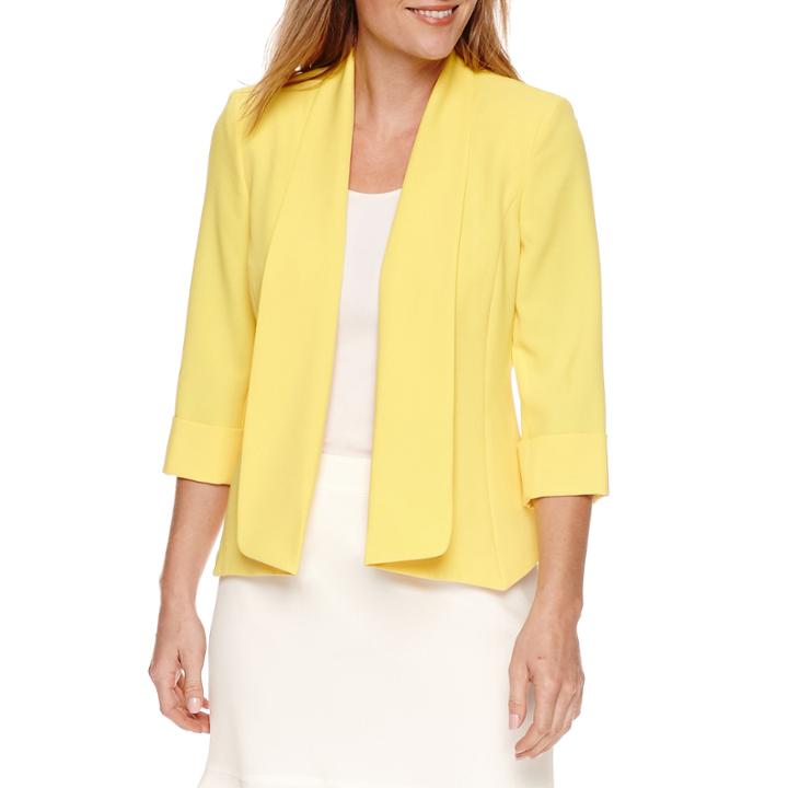 Black Label By Evan-picone 3/4 Sleeve Open-front Jacket
