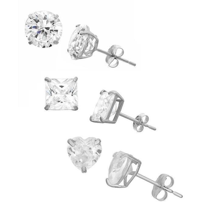 White Sapphire Sterling Silver 5mm Square Stud Earrings