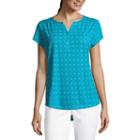 Liz Claiborne Short Sleeve Smocked Shoulder Henley T-shirt