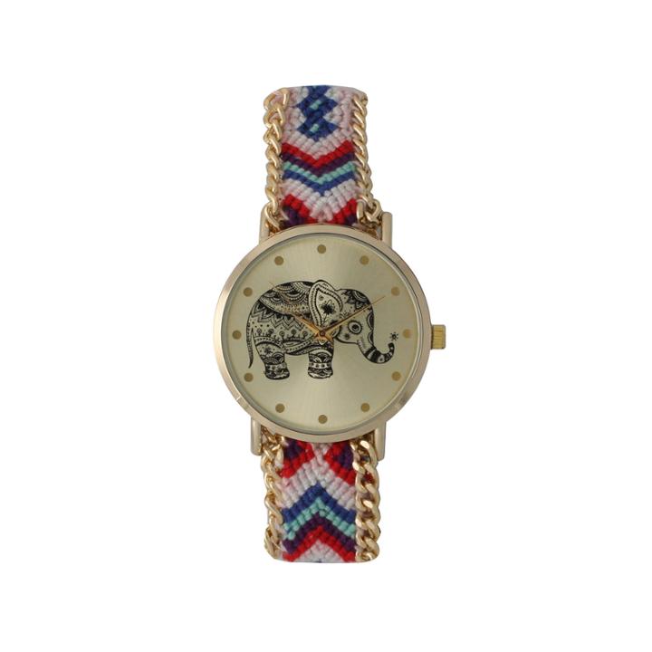Olivia Pratt Womens Pink Braided Elephant Print Dial Strap Watch 14811