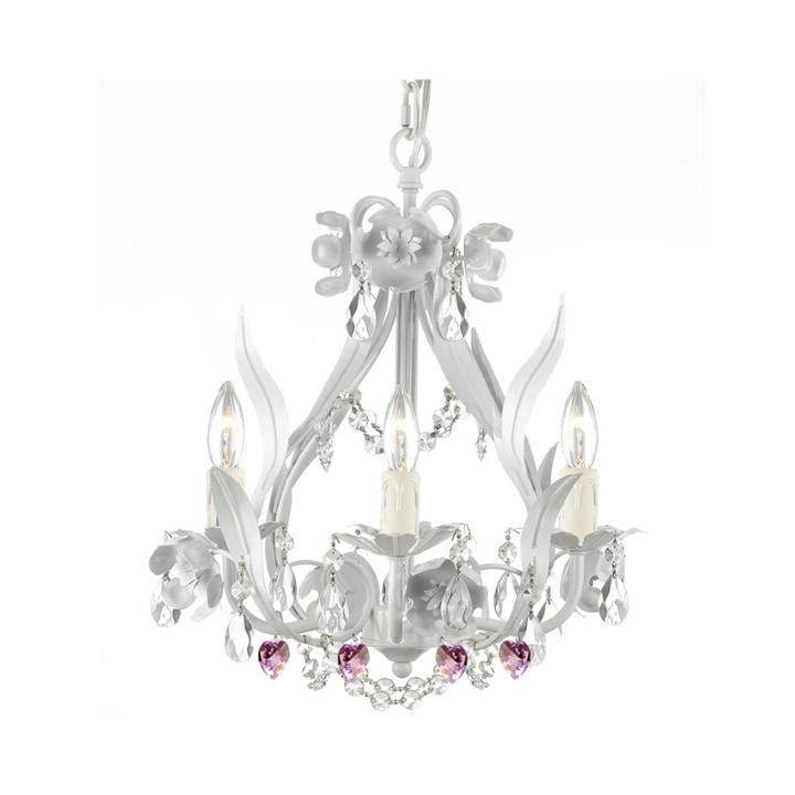 Wrought Iron And Crystal Floral Chandelier With Pink Crystal Hearts