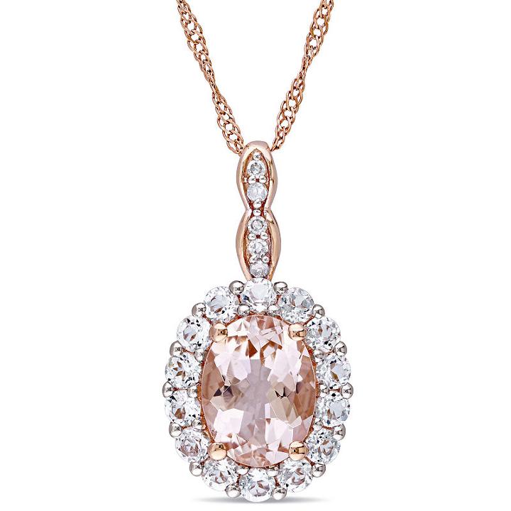 Diamond Accent Pink Morganite Oval 14k Gold Pendant
