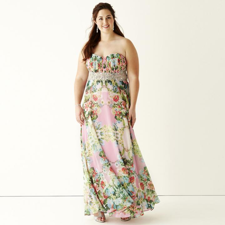 City Triangles Embellished Waist Floral Print Long Slim Dress - Juniors Plus