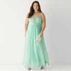 City Triangles Illusion Embellished V-neck Long Slim Dress - Juniors Plus