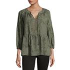 Liz Claiborne 3/4 Sleeve Split Neck Studded Blouse