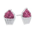Pink Crystal Sterling Silver Cupcake Stud Earrings