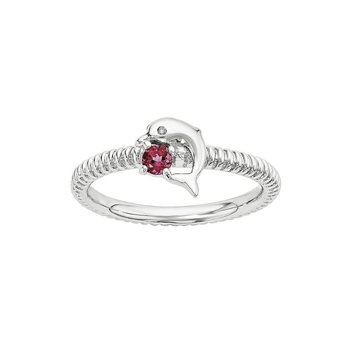 Lab-created Ruby And Diamond-accent Sterling Silver Stackable Dolphin Ring