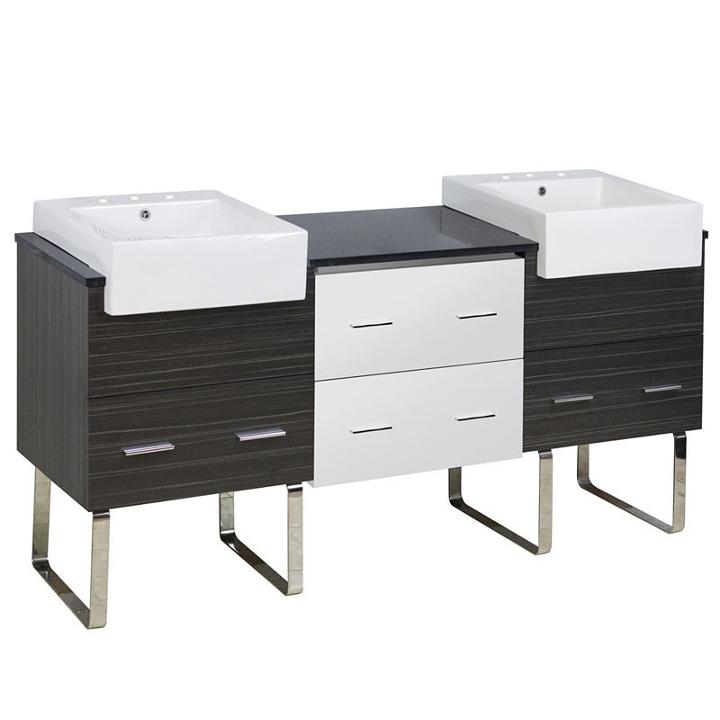 73.5-in. W Floor Mount White-dawn Grey Vanity Setfor 3h8-in. Drilling Black Galaxy Top