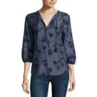 Liz Claiborne 3/4 Sleeve Split Crew Neck Floral Top