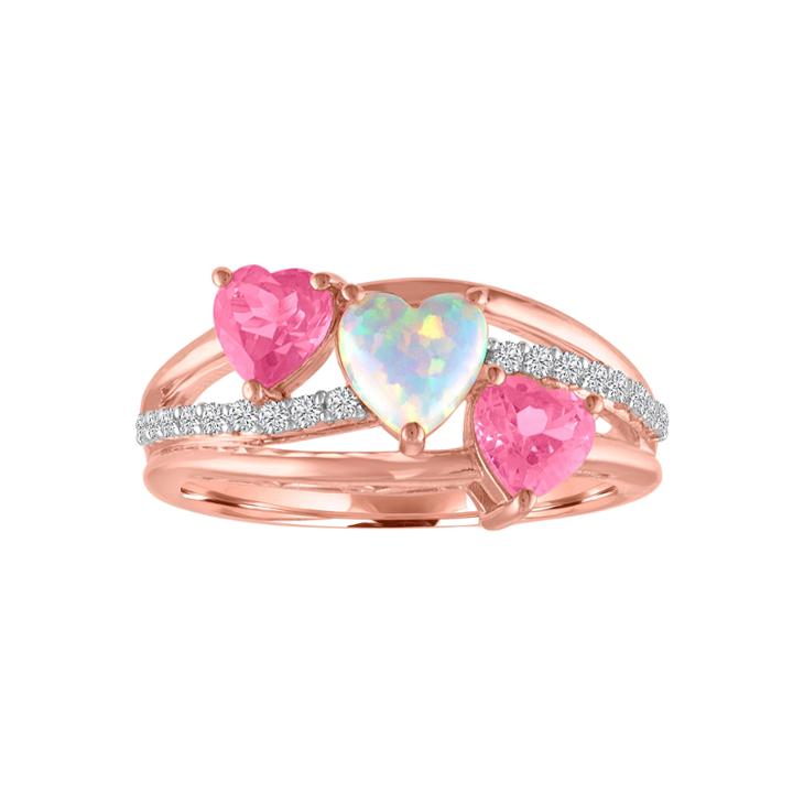 Lab-created Opal And Pink & White Sapphire 14k Gold Over Silver Triple Heart Ring