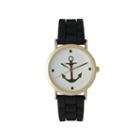 Olivia Pratt Womens Gold Anchor Emblem Dial Black Silicone Watch