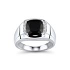 Mens Genuine Onyx And Diamond-accent Sterling Silver Comfort Fit Ring
