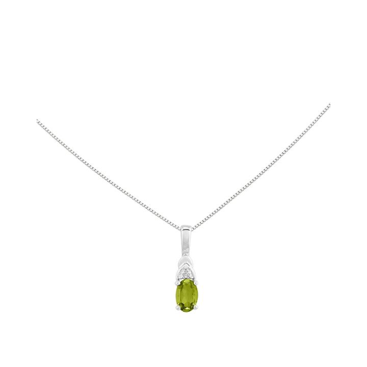 Genuine Green Peridot Diamond-accent 14k White Pendant Necklace