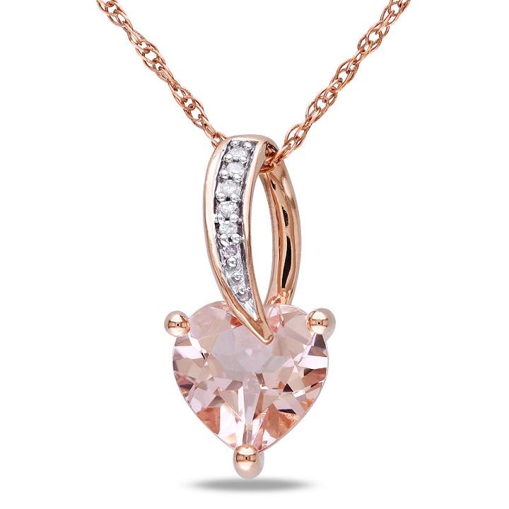 Womens Diamond Accent Pink Morganite Heart Pendant