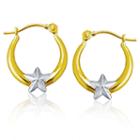 14k Two Tone Gold 15mm Star Hoop Earrings