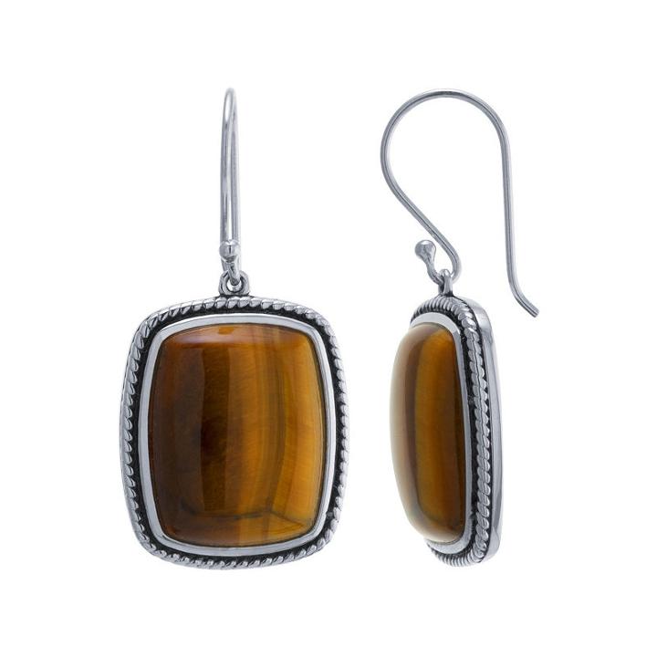 Genuine Brown Tiger's Eye Sterling Silver Drop Earrings