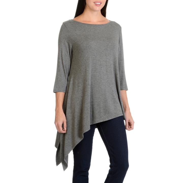 Larry Levine Short 3/4 Heather Asymetrical Knit Top