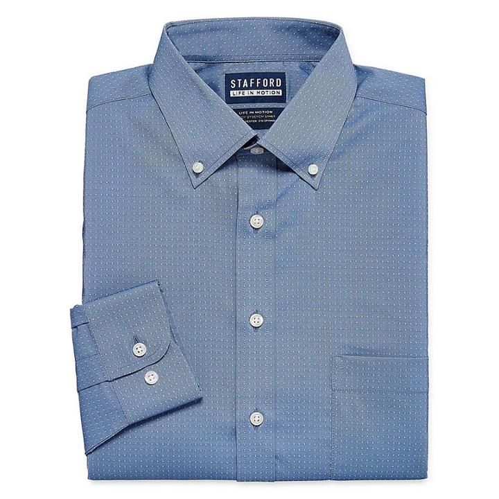 Stafford Poly Span Big And Tall Long Sleeve Woven Gingham Dress Shirt