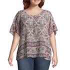 Short Sleeve Ruffle Peasant Blouse - Plus
