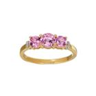 Lab-created Pink Sapphire And Diamond-accent 10 K Yellow Gold 3-stone Ring