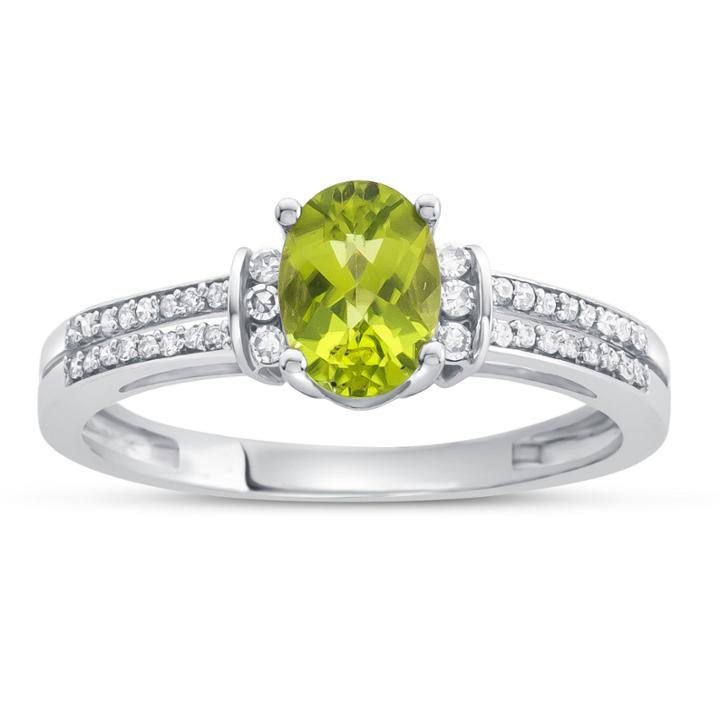 Womens Genuine Peridot & 1/8 Ct. T.w. Diamond 10k Gold Cocktail Ring