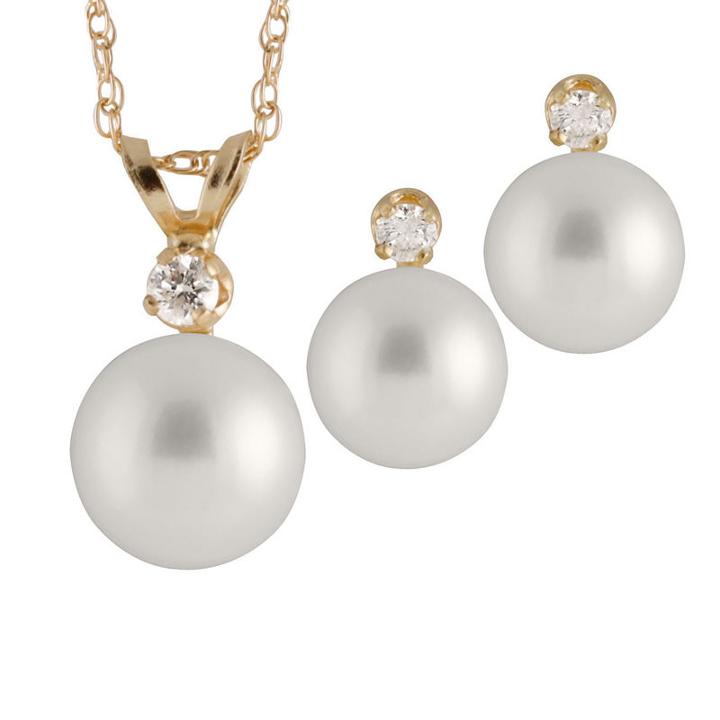 Womens 2-pack 1/7 Ct. T.w. Pearl 14k Gold Jewelry Set