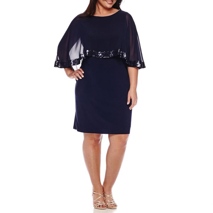 Scarlett Sleeveless Overlay Sequin Trim Dress - Plus
