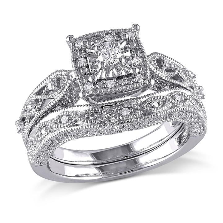 1/5 Ct. T.w. Diamond Sterling Silver Vintage Style Bridal Set