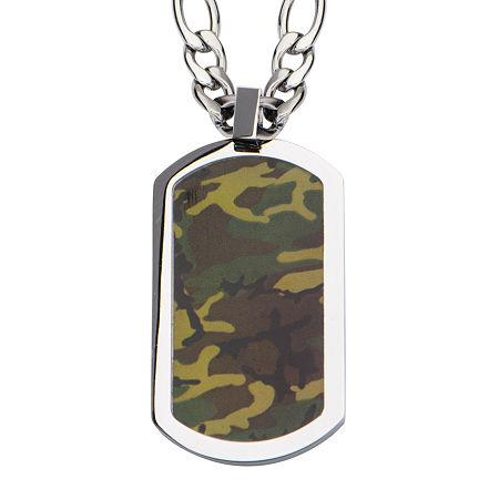 Inox Jewelry Mens Camo Dog Tag Stainless Steel Pendant Necklace